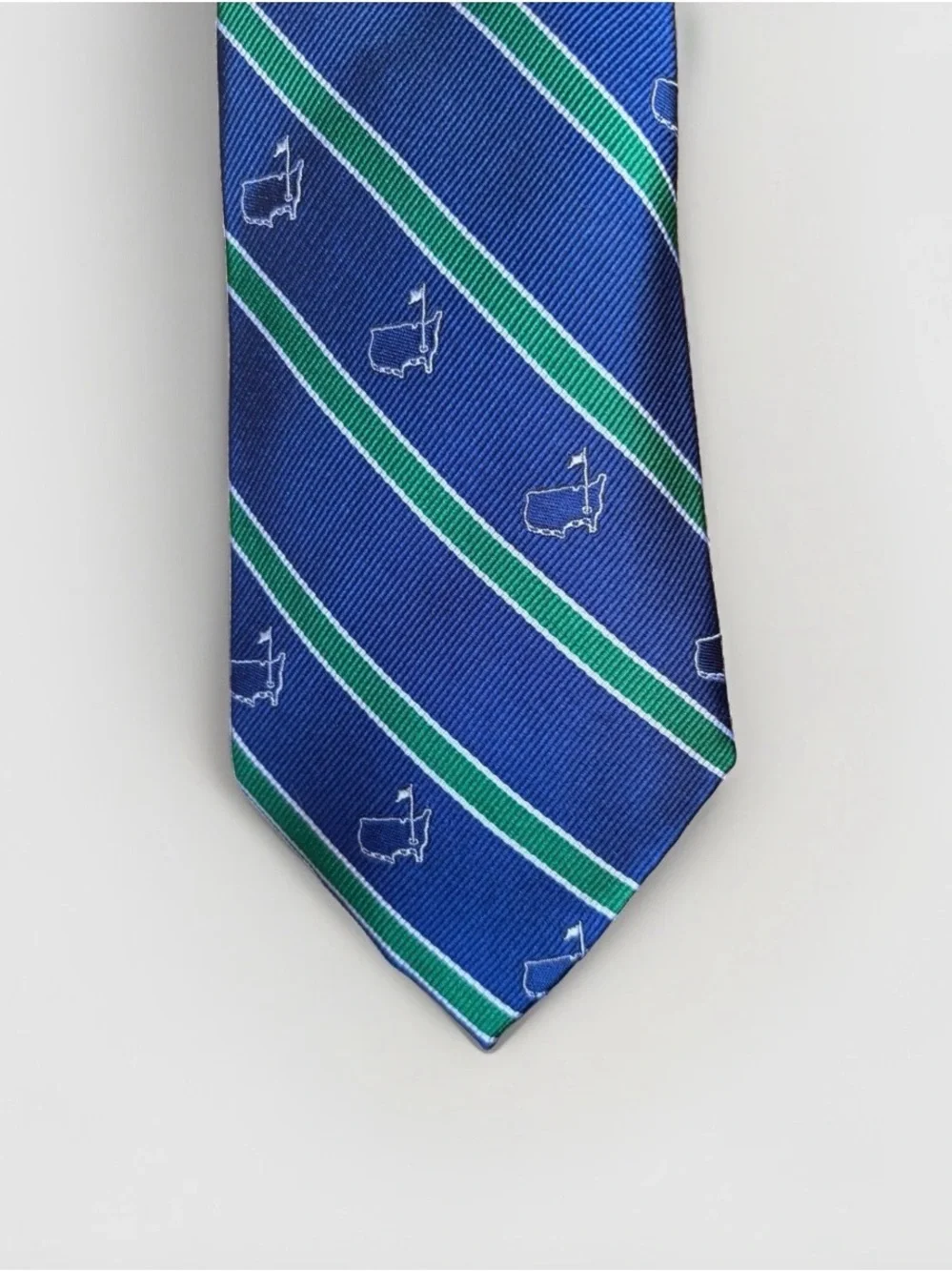 Vintage Augusta National Golf Shop Masters LOGO Necktie Navy Blue Green Silk USA